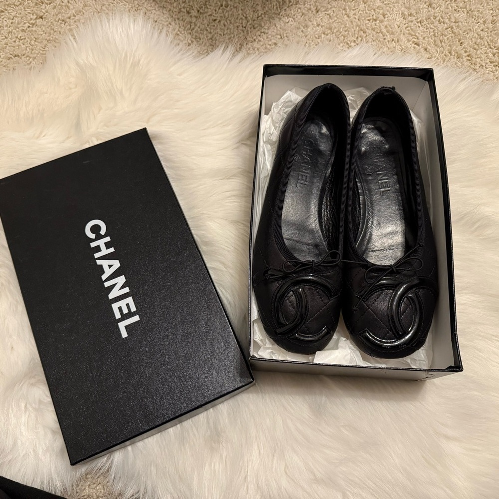 Chanel Chambon ballet flats size 38 double black
